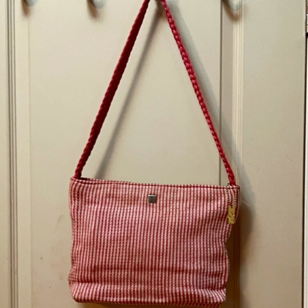 Lina crochet/knit "The Sak" Shoulder Bag Pink & White Stripes